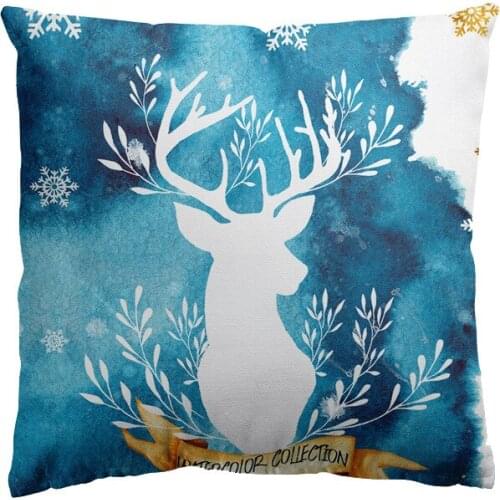 Cushion Cover Christmas New Style Western Blue Watercolor Elk Pillowcase Home Small Fresh Throw Pillows Covers 2 Pcs