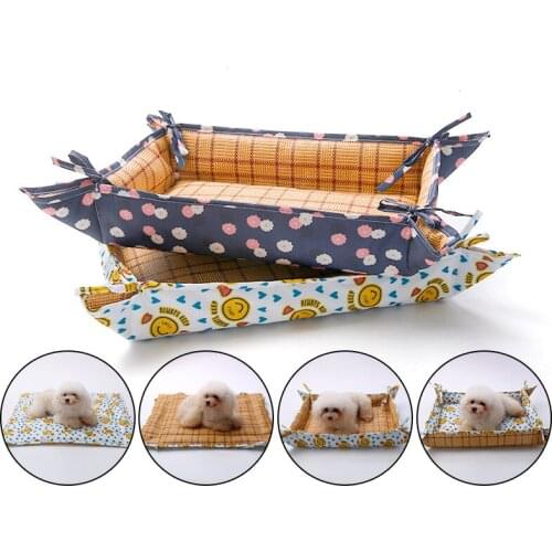 Fold Cat Dog Bed Multifunctional Natural Bamboo Summer Mat Kennel Breathable Pet Ice Mat Kennel Four Seasons Universal Dogs Beds