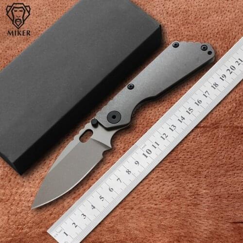 MIKER SMG Folding Knife D2 blade Titanium Nudist/Pits/CF handle Copper washer kitchen outdoors hunting utility Knives EDC Tools