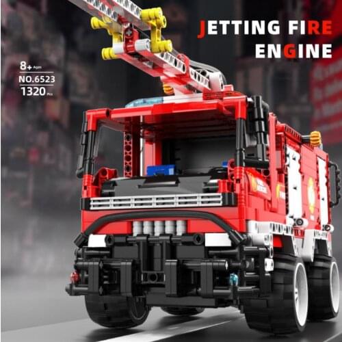 Technical 2.4Ghz radio Remote control building block city fire engine truck model rc toy with water jet for children gifts
