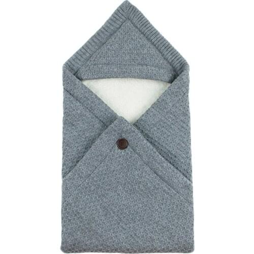 Newborn Knitted Sleeping Bag Envelope Sleeping Quilts Winter Thicken Warm Plus Velvet Anti-kick Stroller Quilts Infant Swaddle