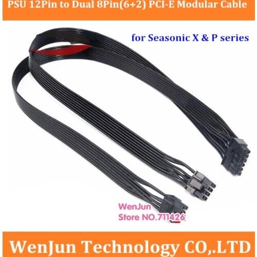High Quality 60cm Black 12Pin PSU to Dual 8 (6+2) -Pin PCI-E Graphics Card Modular Power Supply Cable for Seasonic X & P Series