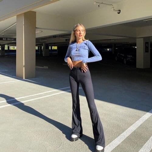 Womens pants y2k traf European and American spring and summer casual solid color high waist slim big horn pants womens wear