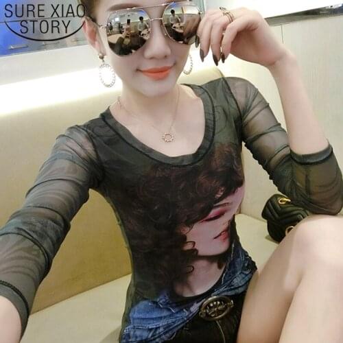 Autumn Shirts Women 2021 Office Long Sleeve Tops Shirt Womentops Silm O-Neck Plus Size 3XL Printing Korean Clothes Tops 7294 50