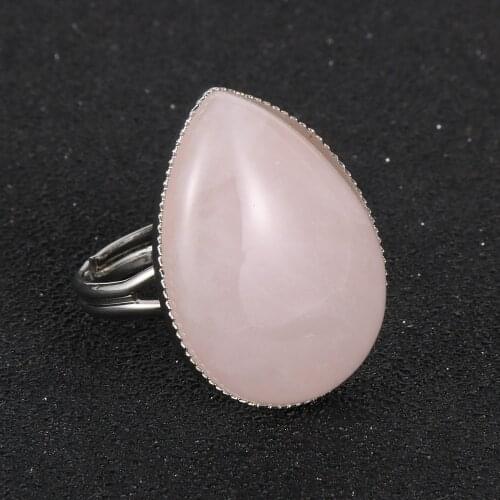 Women Bohemia Natural Stone Rings Water Drop Statement Crystal Lapis Lazuli Tiger Eye Stone Silver Color Copper Opening Rings