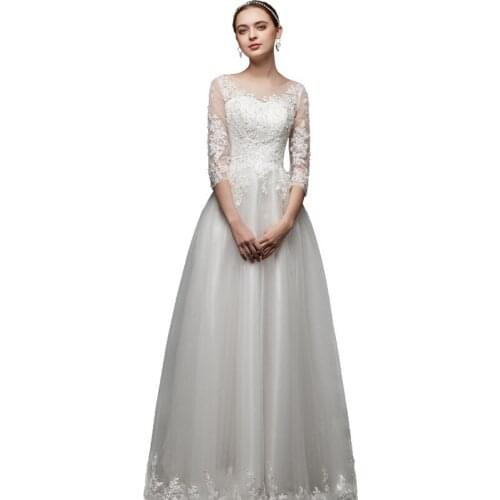 Three Quarter Sleeves Wedding Dress Scoop Organza Satin Bridal Gown Elegant A-line Vintage Robe De Mariee Lace Up Custom Made