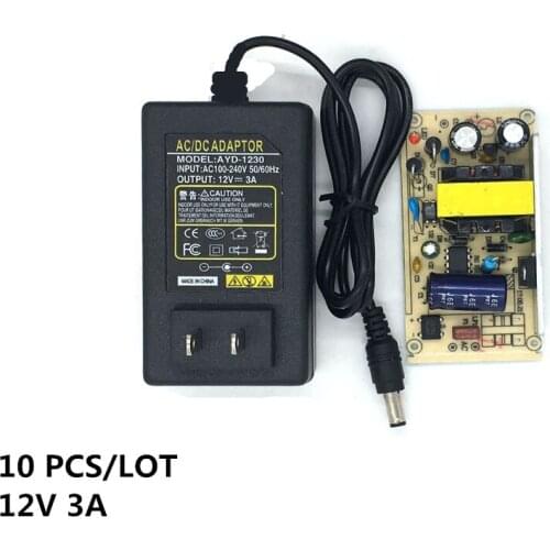 10PCS good sale 12V 3A AC/DC Power Adapter Supply Charger US Plug 5.5 x 2.1mm Switching Power Supply for led light lamp monitor