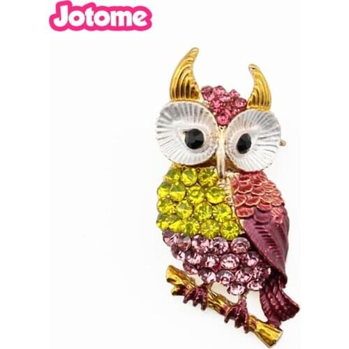 100pcs/lot free shipping Wholesale Cute Vintage Crystal Owl Animal Brooches Pins