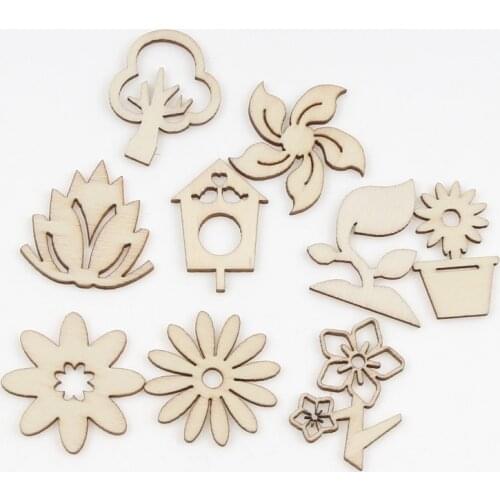 20pcs Various Wooden Flower Scrapbooking Wood Diy Crafts Home Decorations Handmade Ornaments Supplies 28mm