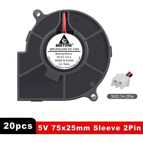 20PCS Gdstime 7525s 75mm x 25mm Blower Fan 5V DC 2Pin Brushless Turbo Centrifuge Cooling Cooler Fan for 3D Printer Accessories