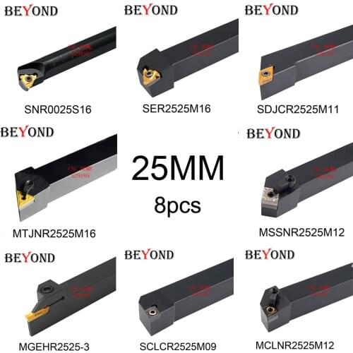 BEYOND 8Pcs/set 25mm Lathe Cutting Tool Set MGEHR2525 Lathe Tools Turning Tools Holder Set Turning Tool