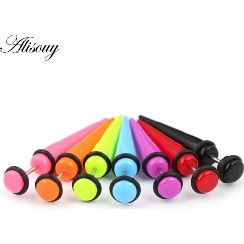 Alisouy 1 pair UV Acrylic Fake Ear Stretcher Earring Taper Spike Cheater Expandar Earrings Fashion Body ear Jewelry Piercing