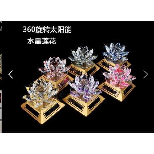 100*100*90MM crystal solar car turn lotus automatic rotation vehicle working table decoration supplies automotive interiors