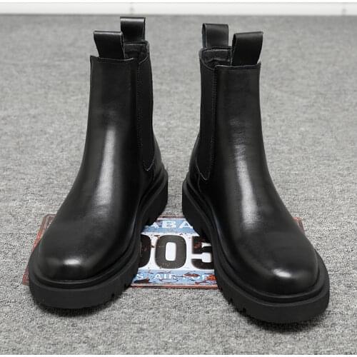 New Autumn Chelsea Boots Ankle Boots British Style High Top Casual Leather Foot Motorcycle Military Boots Men Leather Dress Shoe