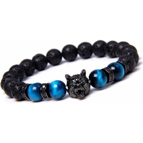 8mm Natural Stone Beads Wolf Bracelet Beaded Braclets Bileklik Erkek Handmade Bracelets Women Jewellery Men Accessories New