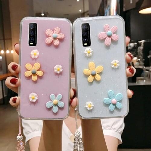 Y70s 3D Bloemen Glitter Phone Case For Vivo V20 SE Y70 Y70s Y51s Transparante Bling Soft Tpu Back Cover