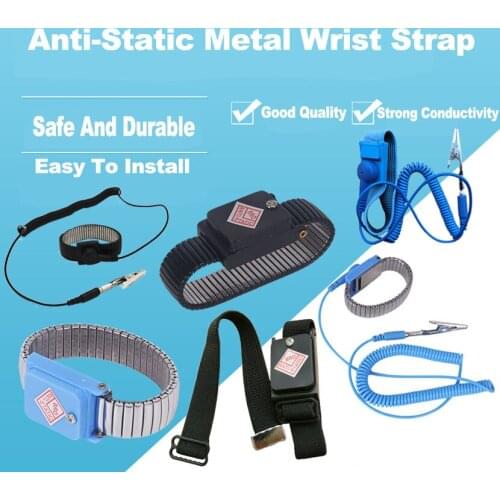 Black Metal Anti Static Wrist Band Strap Wireless Adjustable ESD Wristband Discharge Electronic Work Cordless Bracelet Supplies