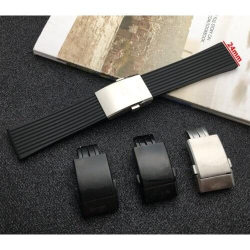 Black high quality soft Silicone Rubber Watch band 24mm WatchBand Bracelet For navitimer/avenger/Breitling strap free tools