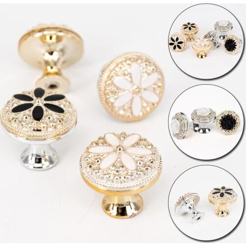 European Single Hole Furniture Handle Flower Pattern Plastic Knobs For Cabinet Drawer Wardrobe Home Decoration Hardware Supplies