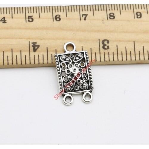 10pcs Antique Silver Plated Square Connectors Charm Pendant Jewelry Making Findings Accessories DIY Handmade Craft 24x12mm