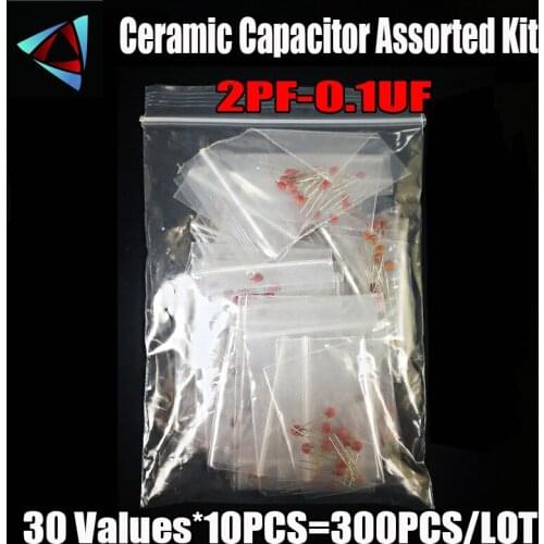 300pcs/lot 50V 2PF-0.1UF 30 valuesX10pcs ceramic capacitor Assorted Kit Electronic Components Package 2pF 30pF 100pF 1nF 10nF