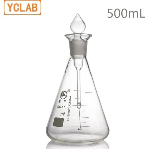 YCLAB 500mL Oxygen Combustion Flask Borosilicate 3.3 Glass with 0.7*100mm Platinum Gold Wire Erlenmeyer Conical Triangle