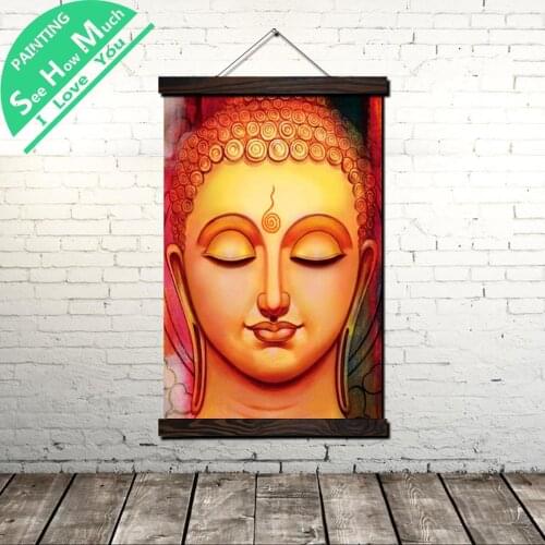 Lord Buddha Decor Scroll Painting Canvas Vintage Poster and Print Wall Art Pictures Living Room Bedroom Farmhouse Decoration