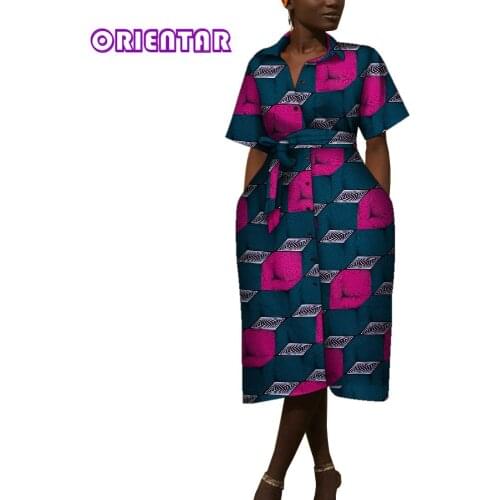 Fashion Women Skirt Dresses African Print Dresses Short Sleeve Dashiki Party Dresses with Belt Plus Size African Clothes WY9323
