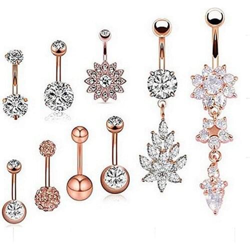 Hot new product exquisite AB color belly button nails 9 pcs zircon belly button ring soft pottery ball set combination