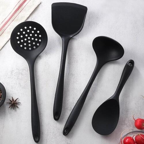 Silicone Cooking Kitchen Utensils Set Spatula Shovel Soup Spoon Colander Kitchenware Black Red Non-Stick Cooking Tools