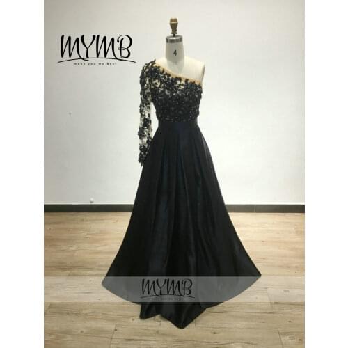 MYMB DRESS New Collection Black Lace Evening Dress Elegant One Shoulder A Line Woman Party Night Gowns MY41119