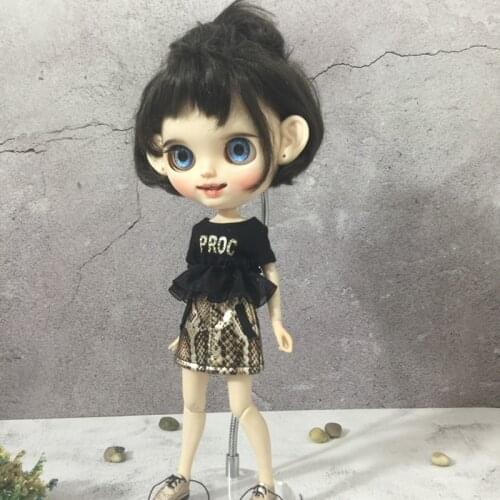 New Fashion 2pcs/set Doll Blyth Clothes Black t-shirt and skirk/pant for Blyth,OB24,Azone,Barbies Dress for 1/6 doll accessories