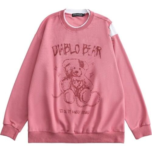 Japanese Harajuku Streetwear Pink Crewneck Sweatshirt for Women and Men Oversized Fake Two Piece Pastel Goth Chain Alt Clothes