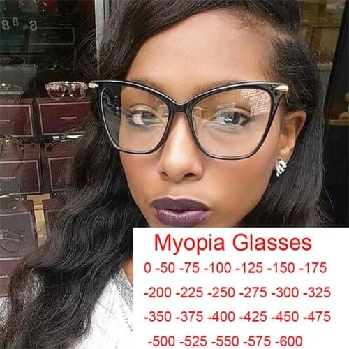 Finished Myopia Cat Eye Transparent Glasses Vintage Overszied Blue Light Filter Computer Prescription Glasses Optical Eyeglasses
