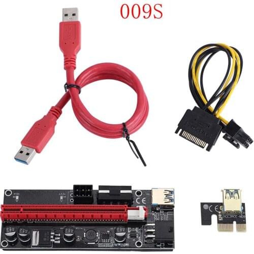 PCI-E pcie Riser 009S Express 1X 4x 8x 16x Extender PCI E USB Riser Dual 6Pin Adapter Card SATA 15pin for BTC Miner Mining