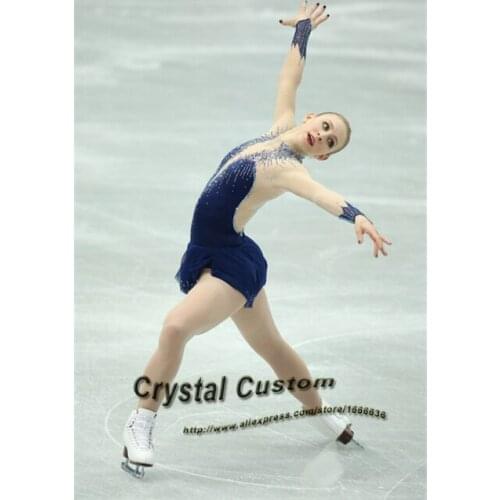 Blue Ice Figure Skating Dress For Kids Fashion New Brand Competition Figure Skating Dresses Crystal Custom DR3627