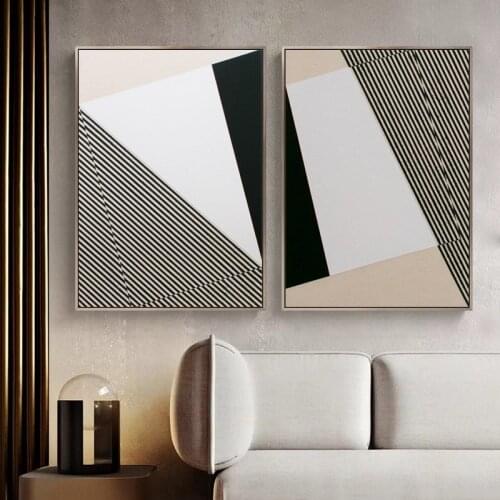 Nordic Minimalist Black and White Abstract Striped Character Restaurant Entrance Decoration Canvas Painting for Living Room