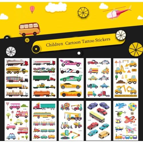 1Sheet Tattoo Kids Various Cartoon Car Fake Tattoo Sticker Temporary Tattoos Waterproof Tattoo Art Tattoo Hand Arm For Child Boy