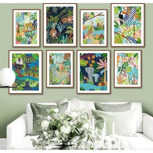 Tiger Leopard Toucan Giraffe Sloth Jungle Nordic Posters And Prints Wall Art Canvas Painting Wall Pictures For Living Room Decor