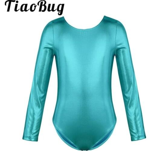 TiaoBug Girls Long Sleeve Ballet Gymnastics Leotard Dance Wear Children Fashion Shiny Sports Bodysuit Kids Stage Dance Costume