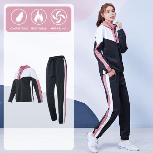 VANSYDICAL Winter Jogging Suit Women Color Patchwork Running Sportwear for Women Gym Clothing Outdoor Workout Tracksuit Female
