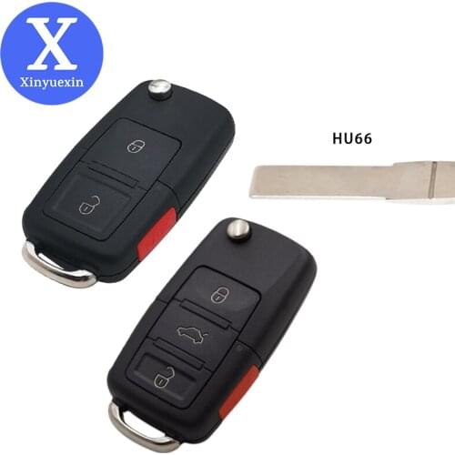 Xinyuexin Flip Car Key Shell Fit For VW Passat Golf Beetle GTI Rabbit 2+1Button Remote Key Fob Case for VOLKSWAGEN Car 4Buttons
