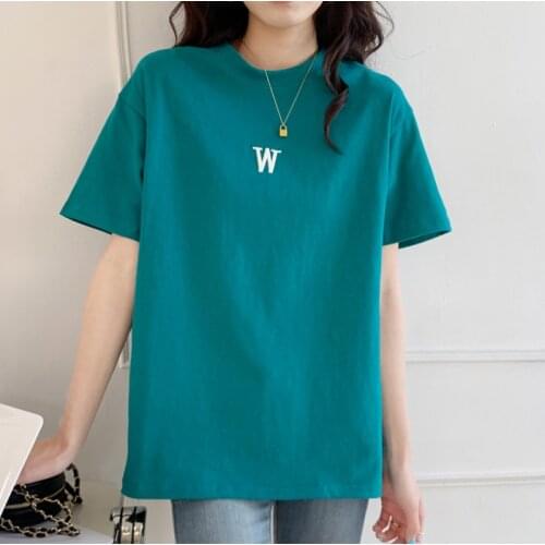 Zoki 100% Cotton Women T Shirt Casual O Neck Short Sleeve Summer Soft Ladies Tees Loose Pullover Designed Letter Ladies Tops
