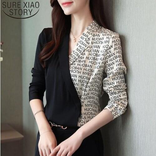 Autumn women tops 2019 ladies tops chiffon blouse shirts for women long sleeve V-neck button letter blusas clothes women 6088 50