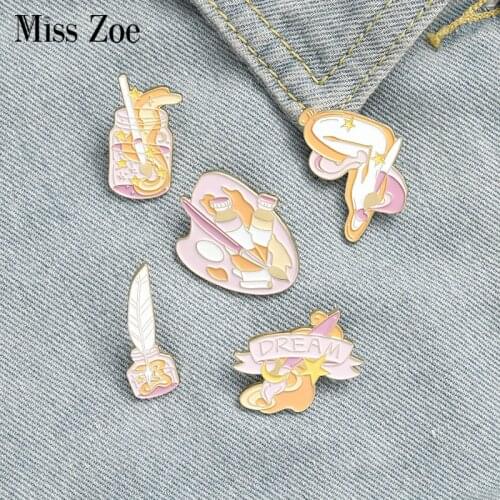 Artist Dream Enamel Pins Custom Brush Palette Paint Clock Badges for Shirt Coat Lapel Pin Brooches Jewelry Gifts for Friend Kids
