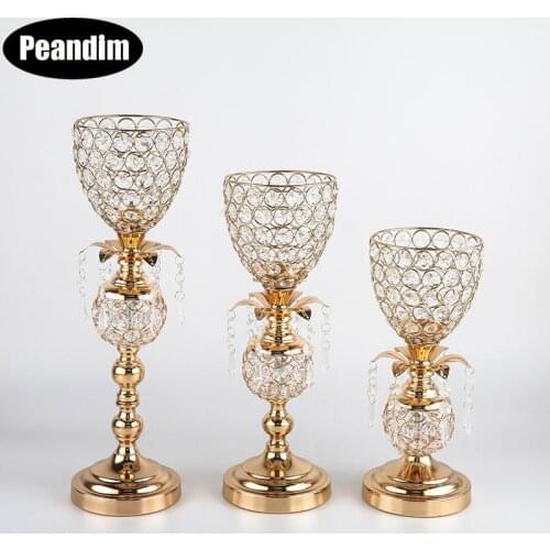 Peandim Peandim Crystals Candle Holders Gold Candelabra Wedding Party table Centerpieces Candlestick Home Decoration Candle Stan