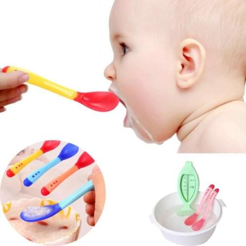 1 Pcs Solid Feeding Baby Safety Silicone Temperature Sensing Spoon Feeding Flatware Kid Children Utensils Accessory Soup Fork