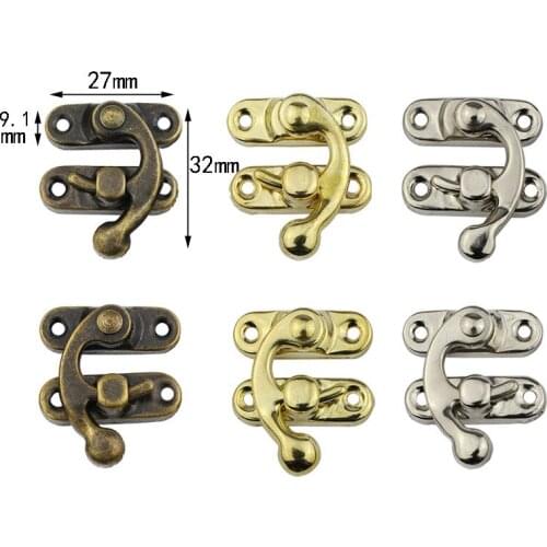 10pcs Antique Wooden Box Latch Hook Gold Zinc Alloy Gift Wine Box Buckle Ring Latch for Jewelry Boxes Case Hasp Padlock Buckle