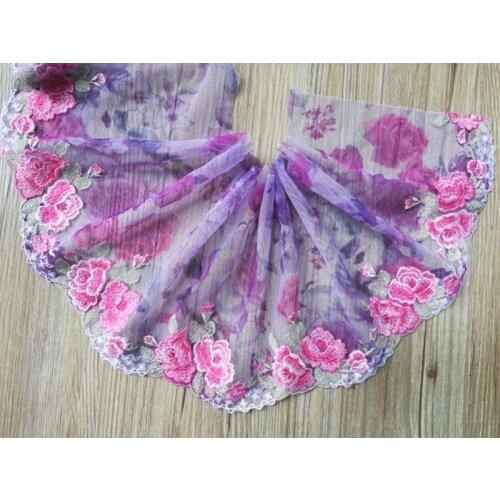 2Yards Rose Flower Embroidered Lace Trim Purple Fabric 18cm For Bra Lingerie Underwear Handmade Dolls Dress Decor 18cm Width