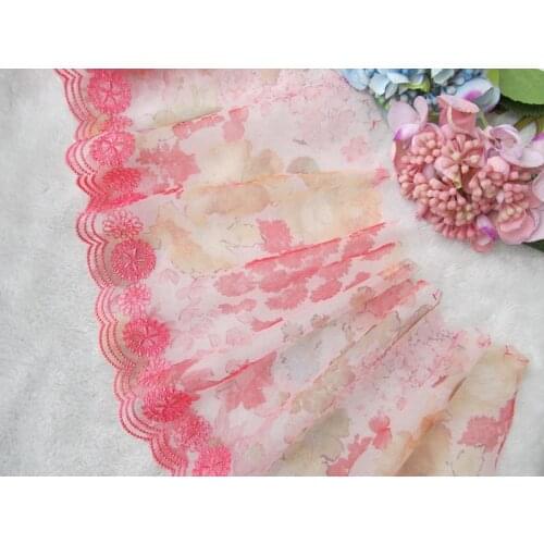 20Yards Orange Dark Blue Yellow Embroidery Lace Fabric 19cm Width Floral Laces Trim DIY Doll Dress Hand Sewing Accessories